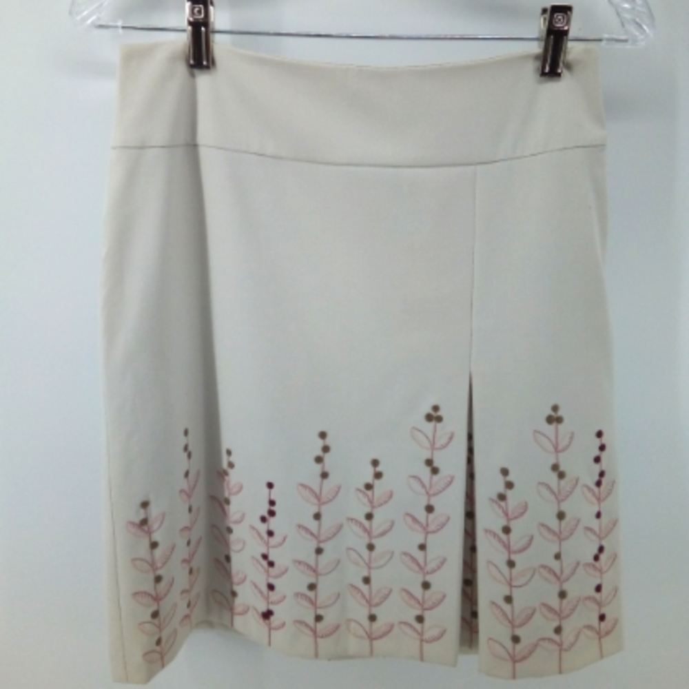 Ann Taylor LOFT Stretch Cream Floral Brown Pink Flowers Spandex Blend Skirt 0